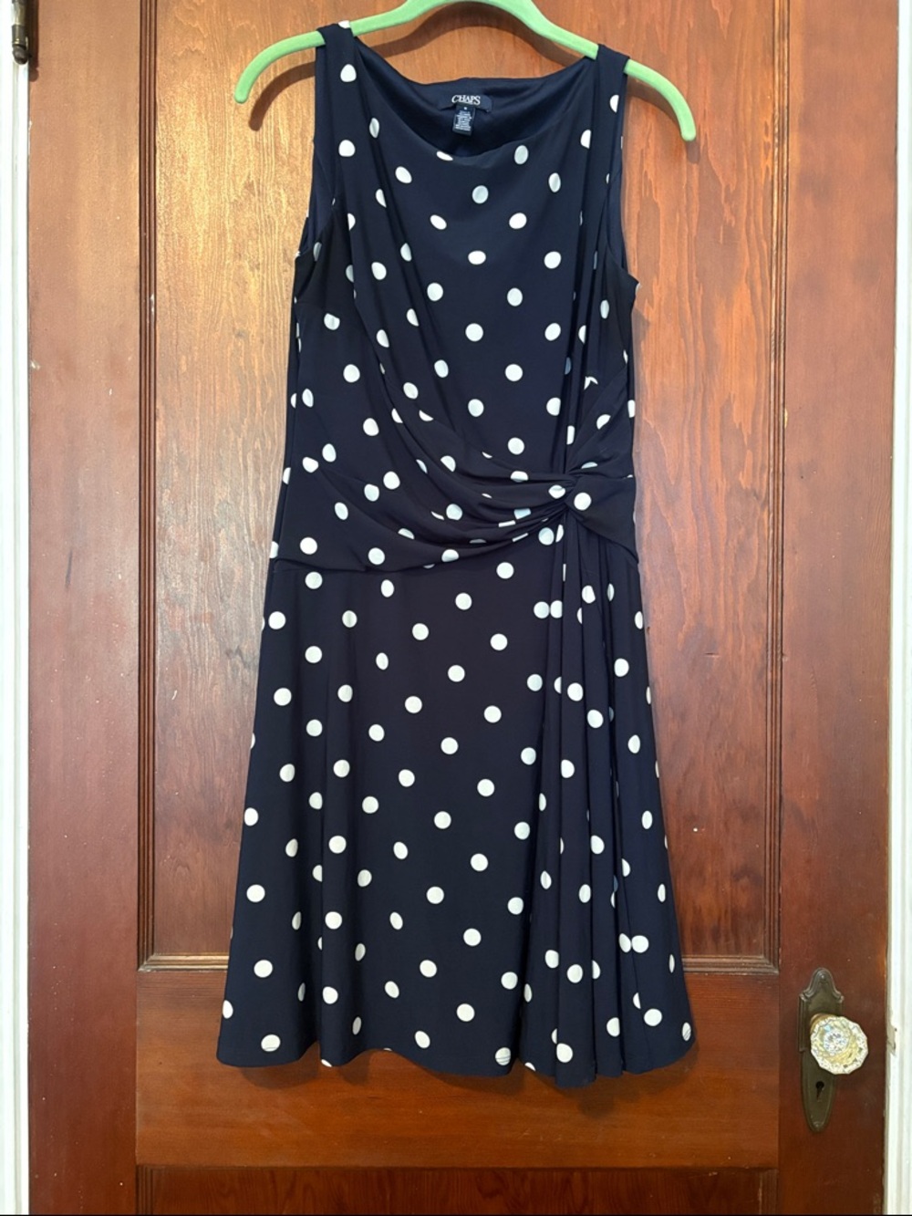 Chaps Navy and White Polka Dot Midi Dress